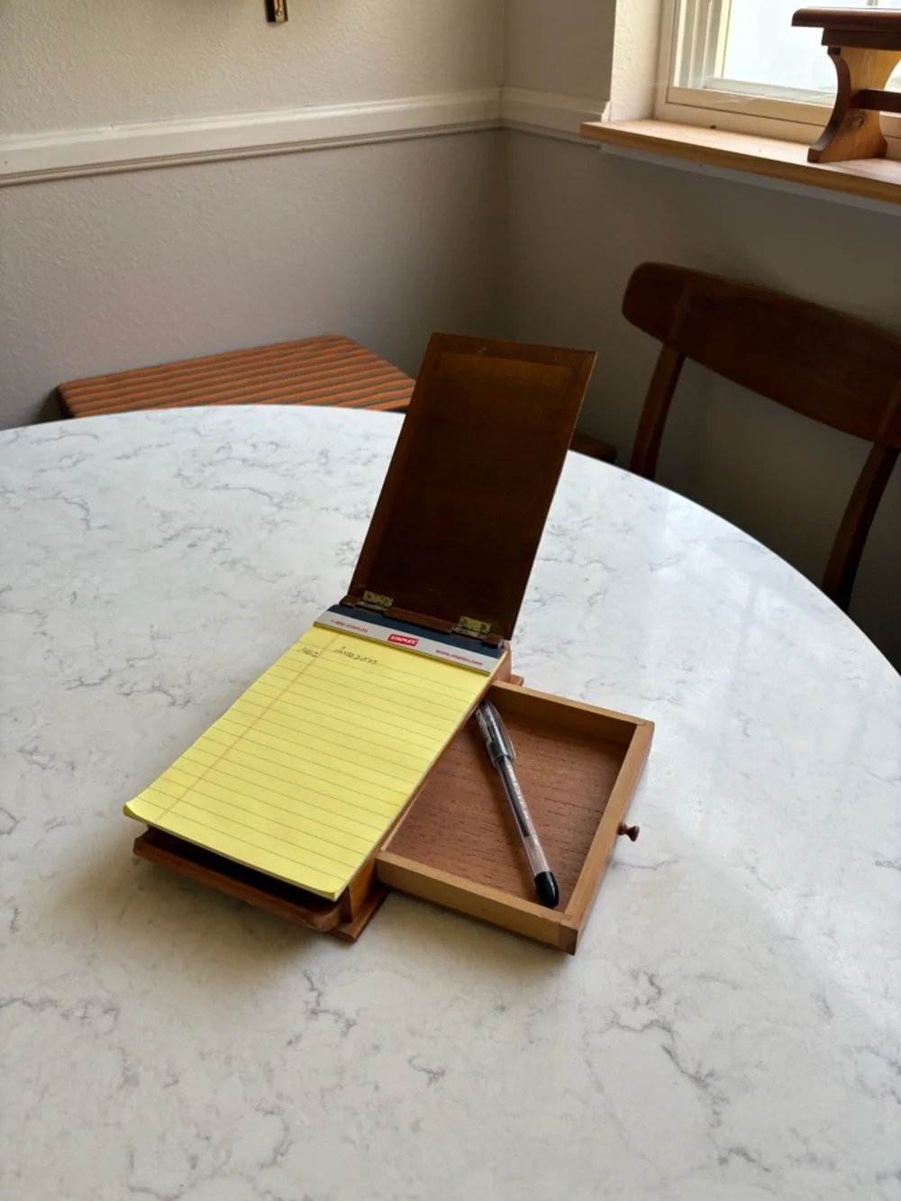 Vintage MCM Wooden Palm Beach Notepad Holder with Pen - Brown